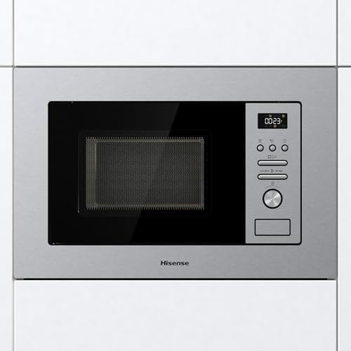 Hisense BIM320G41X - Microondas Integrable, 1000W, 20L, Alto 38.8cm x Ancho 59.5cm, Color Inox, 5 Niveles de Potencia, 15 Programas Preestablecidos, Grill Combo, Descongelar por Tiempo o Peso