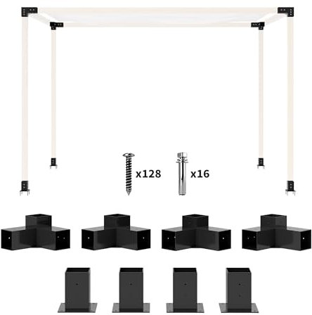 Outsunny Pergola Kit, DIY Pergola Brackets with 3-Way Pergola Corner Brackets and Post Base for 4 x 4 (Actual 3.6 x 3.6) Lumber, 8 PCS Includes Screws