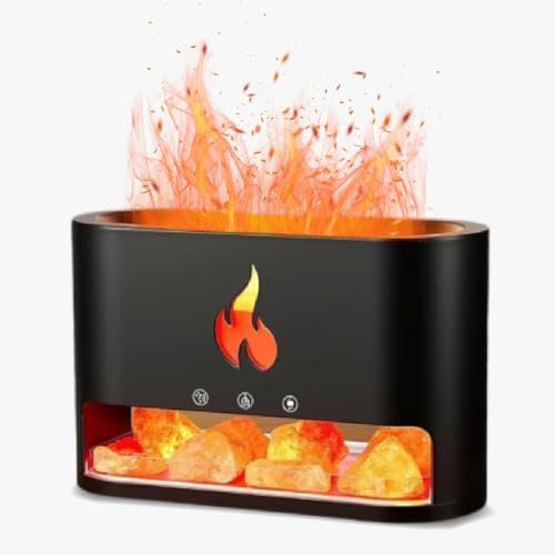 Tranquilix Flame Effect Himalayan Salt Diffuser – Essential Oil Diffuser & Mood Lamp for Relaxation, Home, Office, and Spa (Black)
