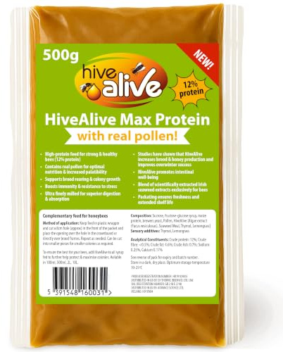 HiveAlive Max Protein Pollen Patty für Bienen, 500g – Eiweißreiches Bienenfutter mit echtem Pollen – Unterstützt Darmgesundheit & Brut – Frühlingsfutter – Saubere, einfache Anwendung