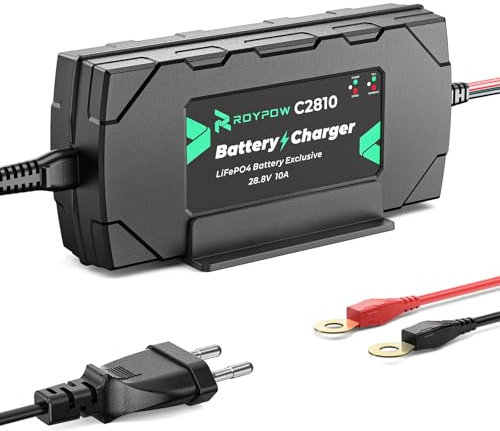 RoyPow Chargeur de Batterie LiFePO4 28,8V 10A Chargement Rapide avec Fonctions de Charge de Maintien et 4 Fonctions de Protection,Chargeur Batterie 24V pour Batterie au Lithium 24V