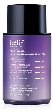 belif Youth Creator–age knockdown bomb serum 50m, Lifting-Serum mit 3D-Effekt, stärkt Festigkeit & spendet Feuchtigkeit, verfeinert Poren, Bakuchiol, K-Beauty (50ml)