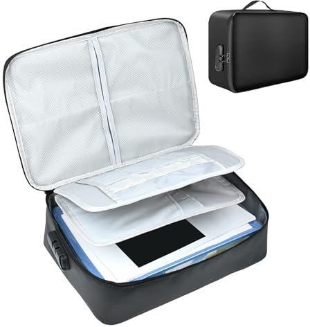 Fireproof/Waterproof Document Bag(38x28x10cm),4-Layer Large Capacity Fireproof Document Box with Lock, Safe Lockable Storage Box for Passports, Certificates, Legal Files, Valuables