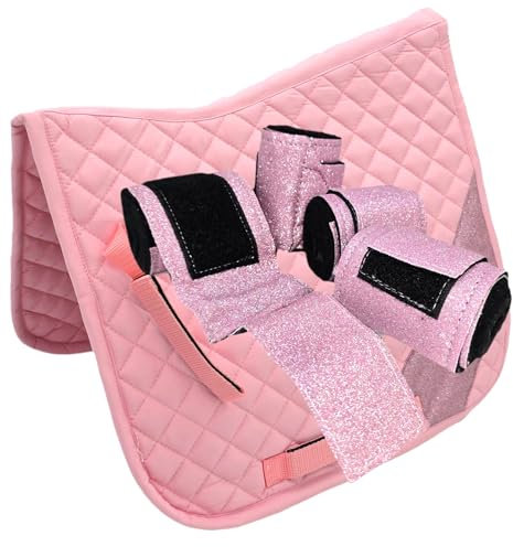 Tysons Breeches Glitzer Schabracke mit Bandagen Set Rosa Rot Hellblau Lila Braun Schwarz Glitzerschabracke Glitzerbandagen Minishetty Shetty Welsh Setpreis (Rosa, Shetty)
