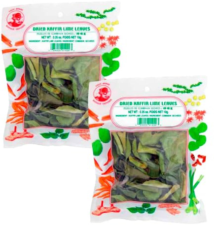 Hojas de lima kaffir secas Citrus hystrix pack 2x10 g ingrediente tailandés para curry Tom Yum Tom Kha sopas salsas marinados aroma cítrico