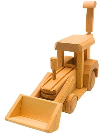 Nachhaltiger Holz - Bagger, Holzauto als Bagger, Dekoauto, Holzbagger mit Schaufel, und Greifarm, Bagger als Modellauto aus Holz, L/B/H 25 x 7 x 11 cm.