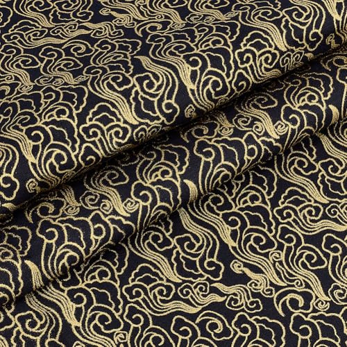 MAYJOYDIY 1 × 1.5 m Schwarz Japanische Baumwollstoffe Goldenen Wolken Quiltstoffe Im Japanischen Stil Bronzing Design Zum Nähen von Kleidung Taschen Tischdecken Sofakissen DIY Bastelarbeiten