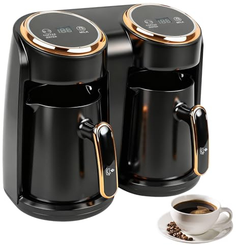Cafetière turque, 600 W, cafetière turque avec double système de chauffage | protection contre le débordement et protection contre l'ébullition à sec, 300 + 300 ml (1 à 8 tasses)