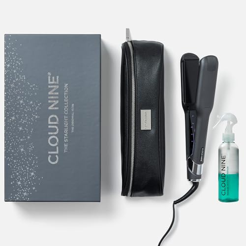 CLOUD NINE The Wide Iron Hair Straightener Starlight Collection Grey | Variable Temperature Control | Revive Mode Mineral-Infused Plates | Digital Display 360° Swivel Cord | Magical Potion 200ml