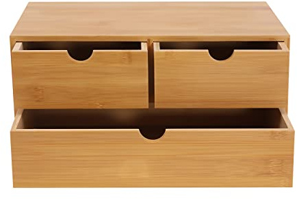 Boîte de rangement de tiroir - Organiseur de bureau en bambou avec 3 tiroirs - 33 x 19 x 16 cm - Pour timbres, notes, clips en papier, ciseaux (sur 2 à partir de 1 nul) (A3)