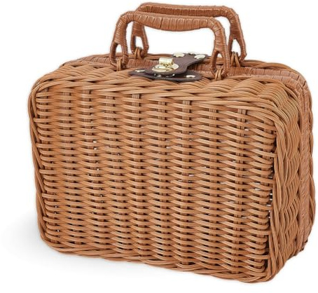 SUPERFINDINGS Mini Weiden Picknickkorb Vintage Aufbewahrungskorb Plastik Rattan Aufbewahrungskörbe Kleiner Weidenkorb Mit Griffdeckel 21x11 3x16 5cm Organizer Box Mit Griffen Für Camping Reise Party