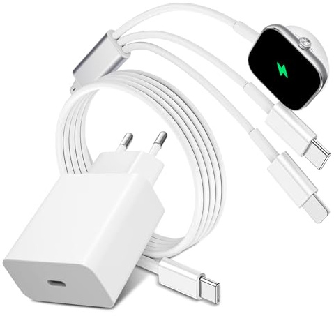 3 in 1 Ladegerät kompatibel für Apple Watch und iPhone USB C, 1.8M Ladekabel mit Magnet, 45W Schnellladegerät Ladekabel für Apple Watch geeignet für iPhone 8–17 iWatch Ultra/10/9/8/7/SE