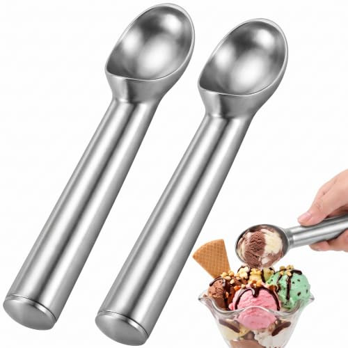 2 Pcs Ice Cream Scoop, Professional Stainless Steel Cookie Scoop and Melon Baller, Effortless Scooping for Hard Ice Cream and Dough, Kitchen Utensil Set for Home and Commercial Use