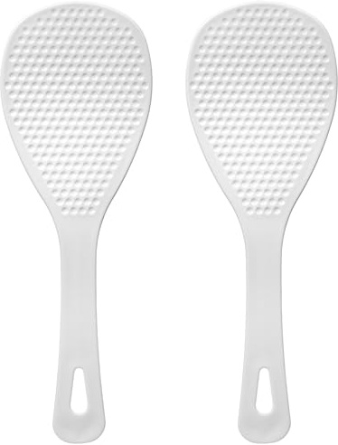 2-Pack Rice Spoon Paddle, 8.3 Inch, White Non-Stick Rice Paddle Scooper | Ergonomic Plastic Scooper with Hanging Hole, Potato Server Spatula for Kitchen, Restaurant, and Home Cooking