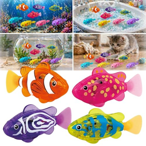 Juguete de Pez Payaso Nadador, Mágico Luminoso Peces Robot Activados Por Agua Juguetes Para Acuarios, Motorizado Pez Robot De Criatura, Juguete Pesca Para Piscinas Bañeras Gatos(4pcs - small fish)