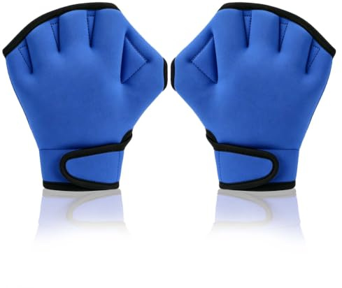 Shalve Gants de Natation, Gants Aquatiques palmés à Paume en Caoutchouc épais, Bordure en Lycra, antidérapants et résistants, pour plongée en apnée, Surf, plongée Libre et aquagym, Bleu Moyen