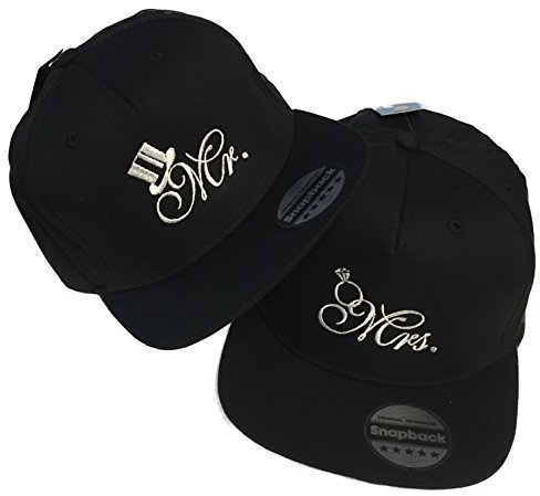 Nashville print factory Snapback Bestickt mit Motiv | Mr. & Mrs. | Mister & Misses Ring & Hut Hochzeit Stickerei Partner-Cap für Sie & Ihn (Mr. & Mrs.)