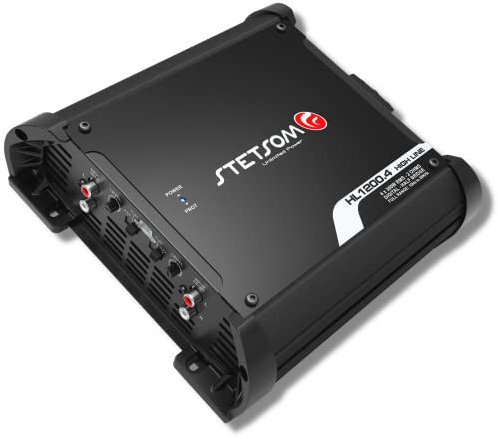 Stetsom HL 1200.4 Amplificador de audio estéreo multicanal de 2 ohmios, HL1200.4 1.2 K vatios RMS, 4 canales, 2 Ω estable de rango completo HD calidad de sonido MD Crossover HPF LPF Bass Boost