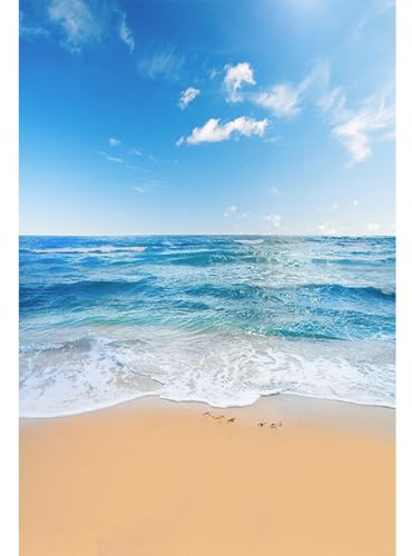 YongFoto 3x3m Vinyl Foto Hintergrund Strand Meer Küste Landschaft Blauer Himmel Weiße WolkenFotografie Hintergrund für Fotos Fotoshooting Baby Party Banner Kinder Fotostudio Requisiten