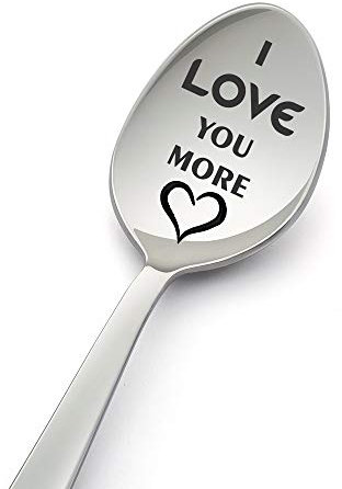 LYF Collection Cuillère gravée Love You More en acier inoxydable estampillé pour thé, café, dessert et soupe