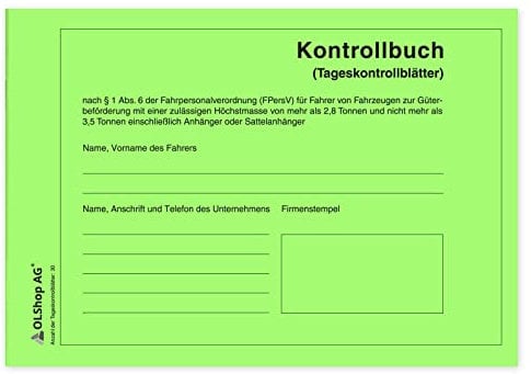 50 Persönliche Kontrollbücher DIN A5 quer, Tageskontrollblätter, Fahrtenkontrollbuch, Kontrollblätter, Persönliches Kontrollbuch, perforiert - Seiten einzeln heraustrennbar