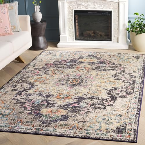Safavieh Tapis Boho pour Salon, Salle à Manger, Chambre à Coucher - Madison Collection, Tapis à Poil Court, Noir et Or, 183 X 274 cm