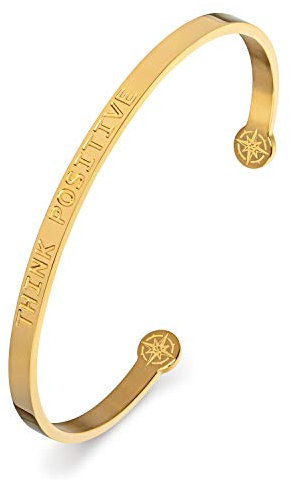 Kistanio Damen Armreif mit Spruch - THINK POSITIVE - vergoldet BAN-THI-GO