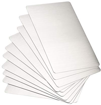sourcing map En Blanco Metal Tarjeta 100x60x0,4mm Cepillado 201 Inoxidable Acero Placa para Bricolaje Impresión Grabado Plata Tono 10uds
