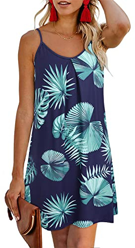 ULTRANICE Dam 2024 sommar casual strandklänningar täckande blommor v-hals spagettirem rygglös mini solklänning, Blommig D, XL