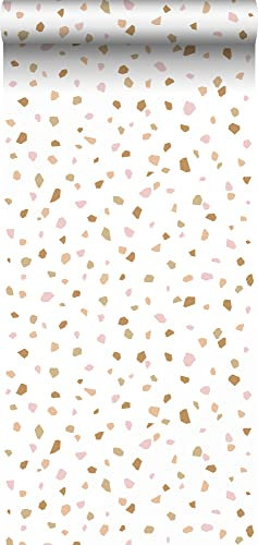 papier peint imitation terrazzo rose clair, orange chaude et beige 53 cm x 10.05 m - ESTAhome