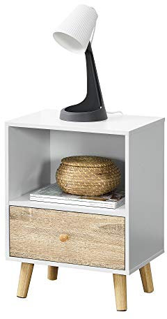 [en.casa] Beistelltisch Sundsvall Wohnzimmertisch 40 x 30 x 54 cm Nachttisch mit Schublade Sofatisch Nebentisch Kaffeetisch mit Ablagefach Weiß/Eiche