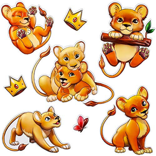 alles-meine.de GmbH 3D Wandsticker freie Motivwahl für Kinder & Erwachsene - 8 TLG. Set - Löwen - Zootiere - Tiere - Relief Kunststoff - selbstklebend + wiederverwendbar - Wa..