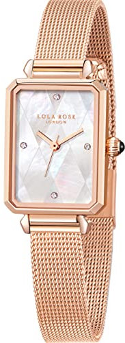 Lola Rose Damen Uhr aus Perlmutt mit Diamantmuster und Roségoldenem Milanaise-Stahlband