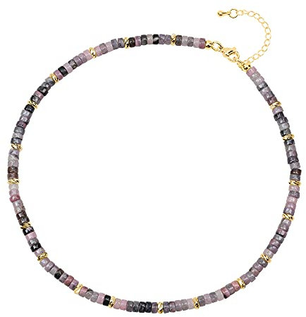 COAI Geschenkideen Damen Heishi Surfer Halskette Boho Bohemian Choker aus Rhodonit 18k Vergoldete Kette