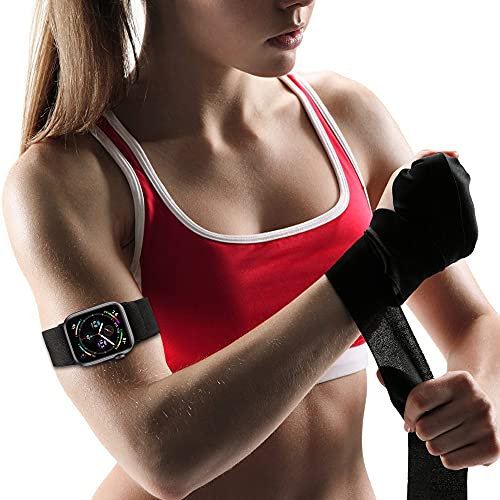 IFCASE Correa elástica para brazo/tobillo para Apple Watch de 49 mm, 46 mm, 45 mm, 44 mm, iWatch Series Ultra 10 9 8 7 6 5 4 SE, correa deportiva unisex (negro), 44/45/46/49mm, Nailon, No es una