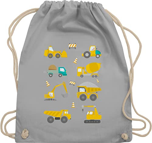 Turnbeutel Rucksack - Kinder Traktor Bagger und Co. - Baustellen Fahrzeuge - Unisize - Hellgrau - kindergarten kinderrucksack flugzeugen baustelle stoffrucksack für kindergartenrucksack