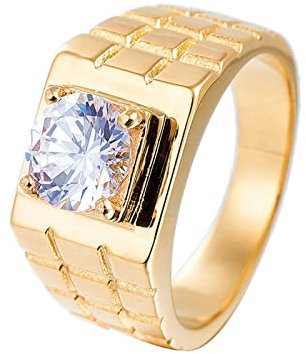 BCughia Trauringe Gold, Ringe Jungs Teenager Edelstahl Weiß Rundschliff Zirkonia Einzelner Quadratischer Ehering aus Zirkon Hochzeit Größe 65 (20.7)