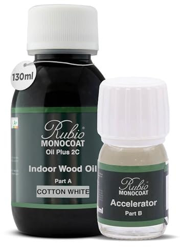 Rubio Monocoat Wood Oil Plus 2C 5m² - Cotton White | Quick-Dry, Eco-Friendly Linseed Wood Oil for Indoor Use Includes Accelerator (Part B) | Preserver | 130 ml
