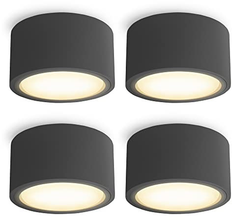 SSC-LUXon 4er Set CELI-X Aufbau Deckenstrahler flach mit LED Leuchtmittel GX53 - Spotlampe anthrazit rund warmweiß 5W 230 Volt