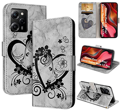Handyhülle für Xiaomi Poco X5 Pro/Xiaomi Redmi Note 12 Pro 5G Hülle Tasche PU Leder Flip Case Brieftasche Klapphülle Handytasche Case Schutzhülle für Redmi Note 12 Pro/ Xiaomi Poco X5 Pro, Schwarz
