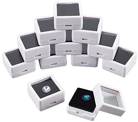 nbeads 12 Stück Edelstein Display Box, 3x3x1.65 cm Weiß Quadratischer Acryl Schmuckschatulle Behälter Diamant Aufbewahrungsbox Mit Durchsichtigem Glasdeckel Und Schwamm Innen für Edelsteine Münzen