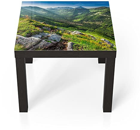 DEQORI Mesa de cristal | negro pequeño 55 x 55 cm | diseño de alta Tatra | mesa auxiliar de cristal brillante para el salón | moderna mesa de sofá con diseño