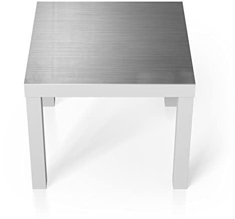 DEQORI Glastisch | weiß klein 55x55 cm | Motiv Gebürstetes Aluminium | ausgefallener Beistelltisch aus Glas | Hochglanz Couchtisch fürs Wohnzimmer | moderner Couch Tisch mit Design