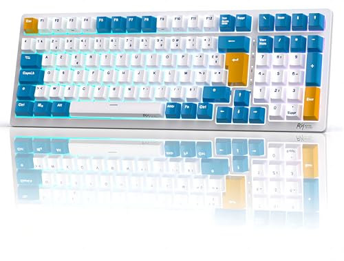 RK ROYAL KLUDGE RK98 Clavier de Jeu Mécanique, AZERTY Triple Mode 2,4GHz/BT5.1/USB-C 100 Touches commutateurs Bleus remplaçables à Chaud avec pavé numérique, Rétroéclairé RVB Batterie NKRO 3750mAh