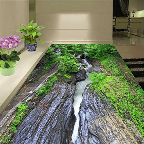 Kundenspezifischer Tapeten-Badezimmer-grüner Grand Canyon-Wasser-Bodenbelag-Aufkleber PVC-Abnutzungs-Gleitschutztapeten-Küchen-3d-Bodenbelag, 400 * 280cm