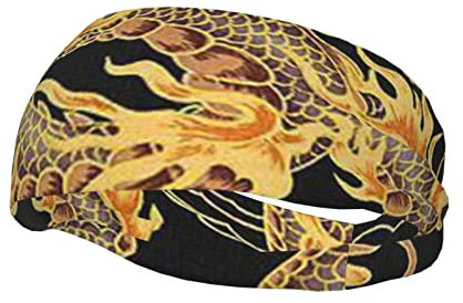 Yellow Dragon Schwarzer Hintergrund bedruckte Schweißbänder/Sport-Stirnbänder Frottee Feuchtigkeitstransport Workout-Stirnband für Laufen, Radfahren, Fußball