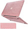 iPAPA Compatible with MacBook Air 13 inch Case 2021 2020 2019 2018 M1 A2337 A2179 A1932 Touch ID, Glitter Smooth Leather Hard Shell Case for MacBook Air 13.3 inch + Keyboard Cover, Shining Rose Gold