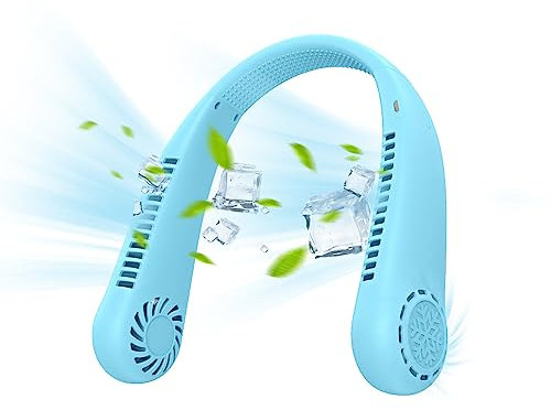 Uotory Bladeless Neck Fan - Portable USB Rechargeable, 3 Speeds, Wearable Personal for Men Women Kids Home Office Travel Outdoor (Blue) (WWJ-6192)