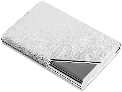 Porte-Cartes de Visite, Porte-Cartes en Métal, Porte-Carte Fin, Professionnelles Multi-Poches en Soie de Luxe en Cuir PU avec Fermeture Magnétique et métal pour Homme et Femme (Blanc)