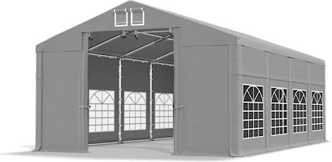 DAS COMPANY Partyzelt 5x8x2,5m wasserdicht grau Zelt 560g/m² PVC Plane Hochwertigeszelt Gartenzelt Winter SD - Faltpavillon - Lagerzelt Winterfest - Festzelt - Gartenpavillon - Pavillon - Lagerzelt